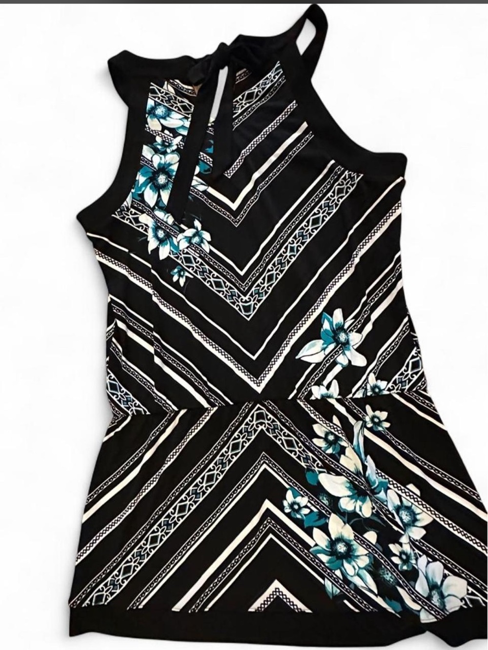 WHBM Floral Halter Top Black Teal Medium - Picture 2 of 9